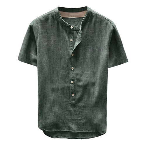 Casual linen shirt for women with high collar and marked button placket Amarae