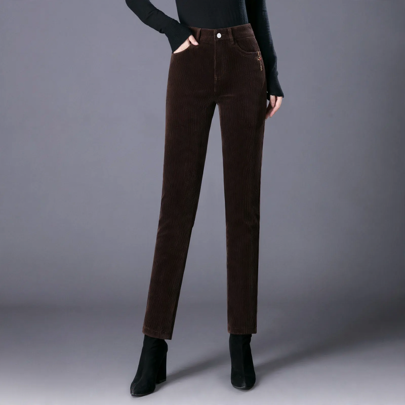 Women's corduroy pants, straight, lined, elastic