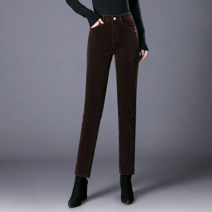 Women's corduroy pants, straight, lined, elastic
