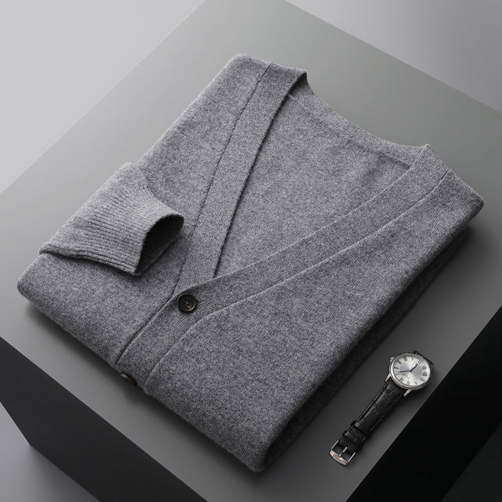 Men's cardigan with V-neck, wool