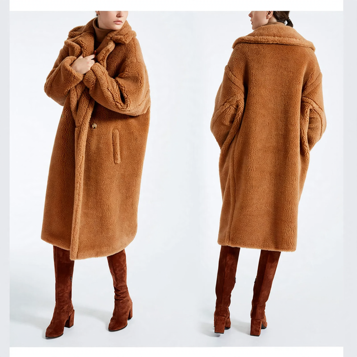 Women’s faux lambskin coat, mid-length, lined