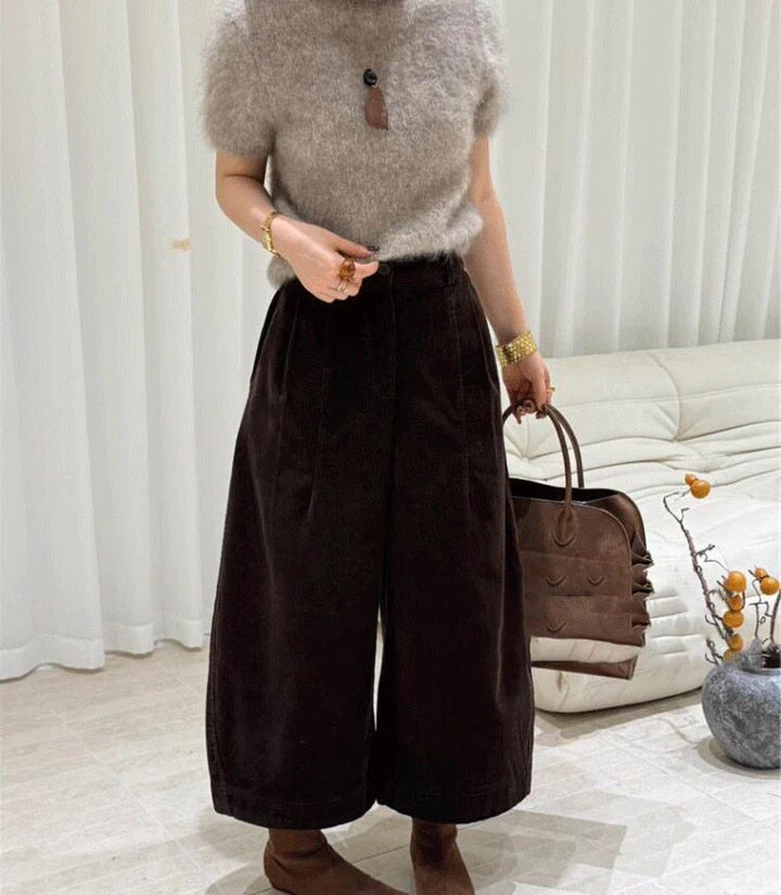 Cord trousers with wide leg, high waist, autumn/winter