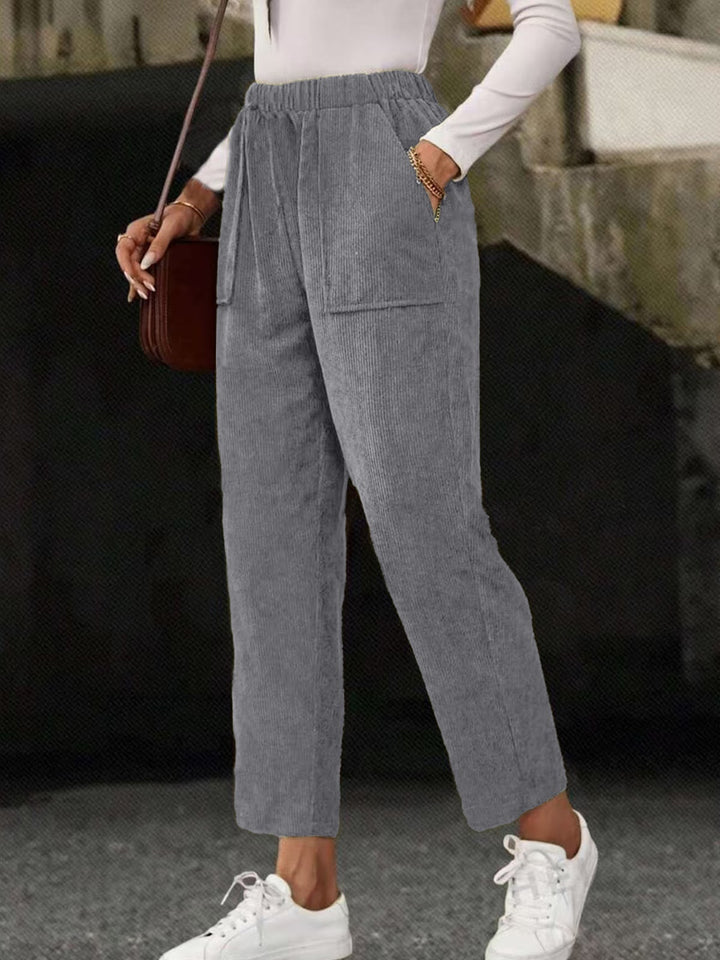Women's corduroy trousers, straight cut, with pockets
