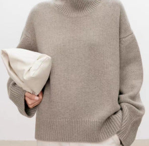 Women's wool sweater, high collar, loose fit