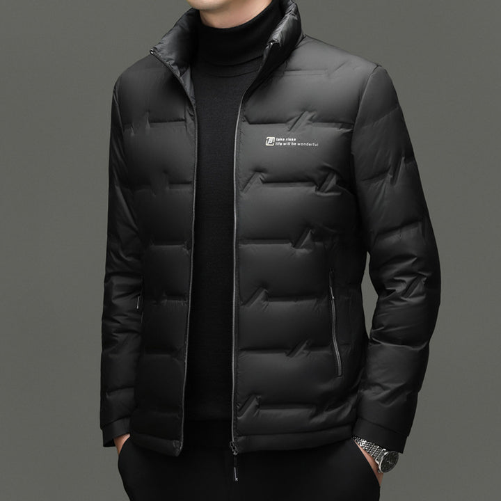 Light men's down jacket with stand-up collar