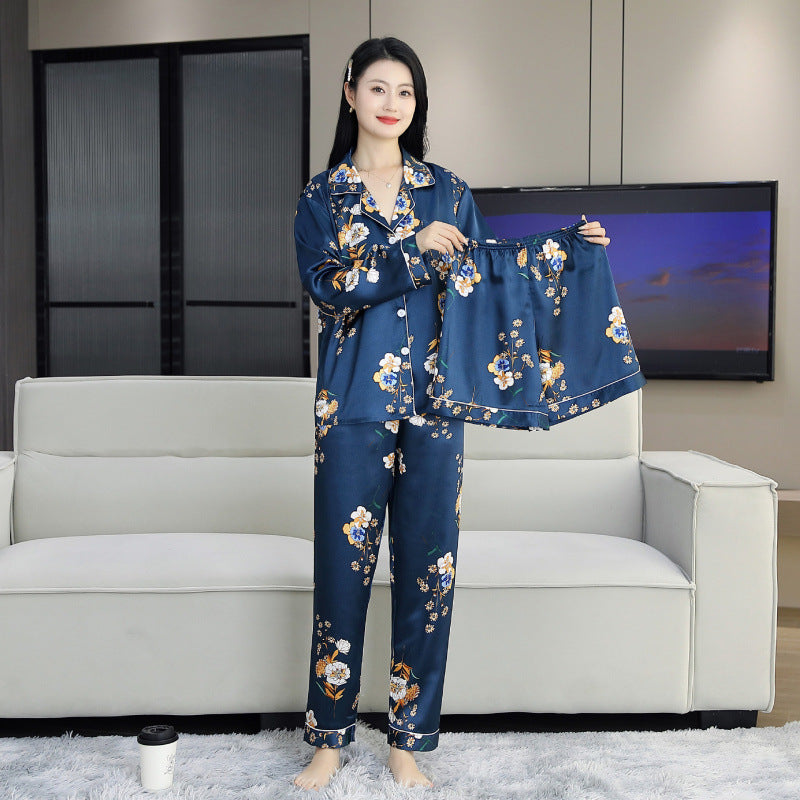 Elegant 3-piece ice silk house suit set for women