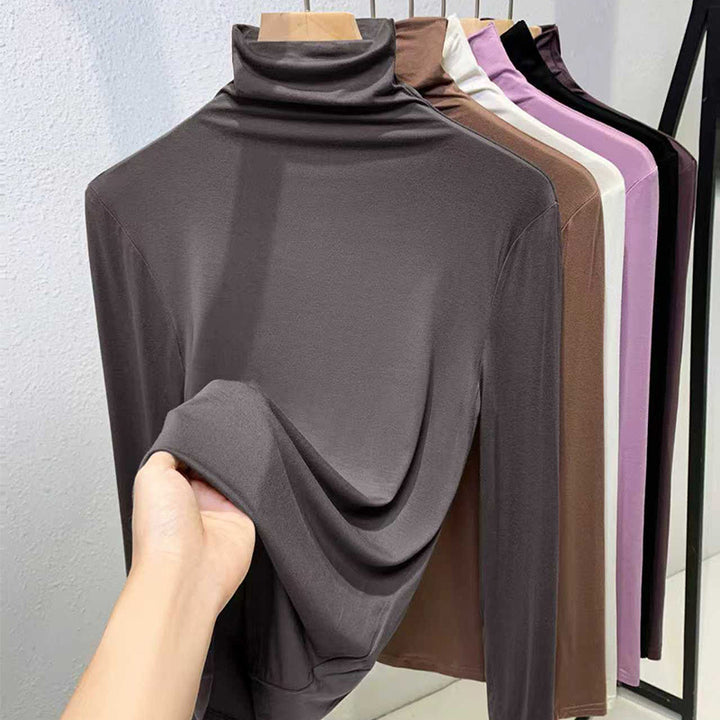 Women’s Long Sleeve Turtleneck Shirt, Ribbed and Elastic