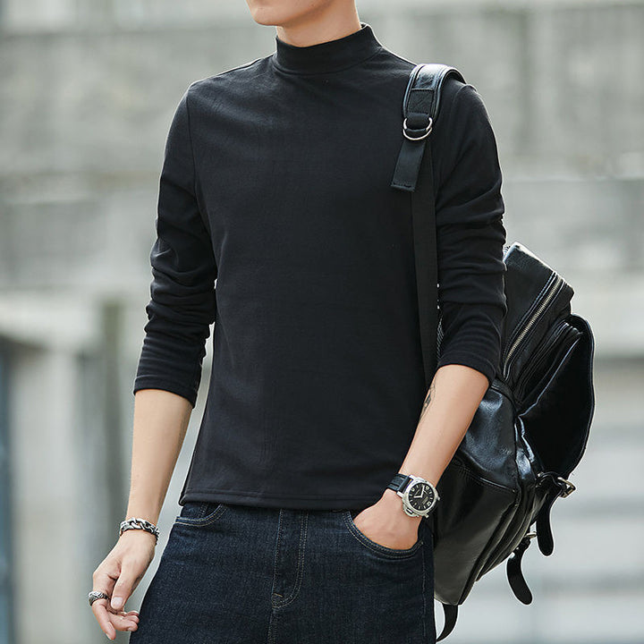 Men's knitted sweater with stand-up collar, warming and elastic