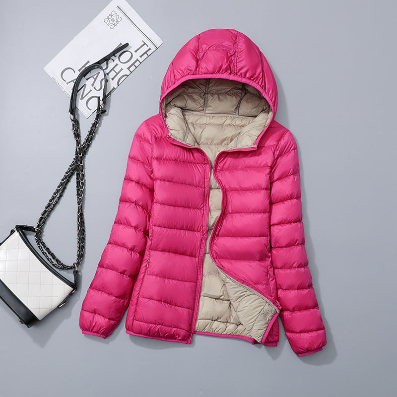 Reversible ladies' down jacket, lightweight and generously cut