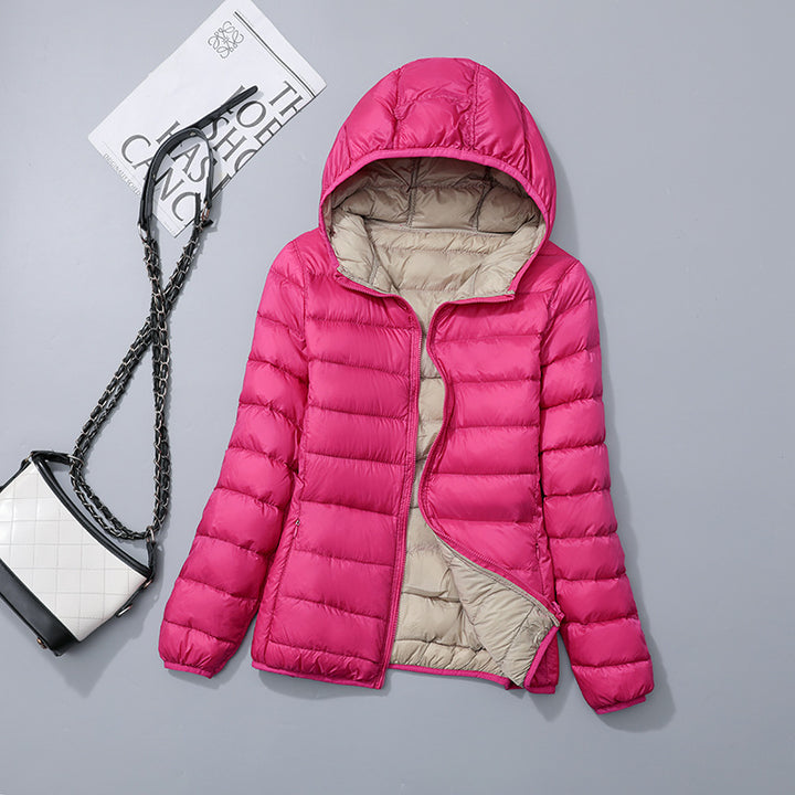 Reversible ladies' down jacket, lightweight and generously cut
