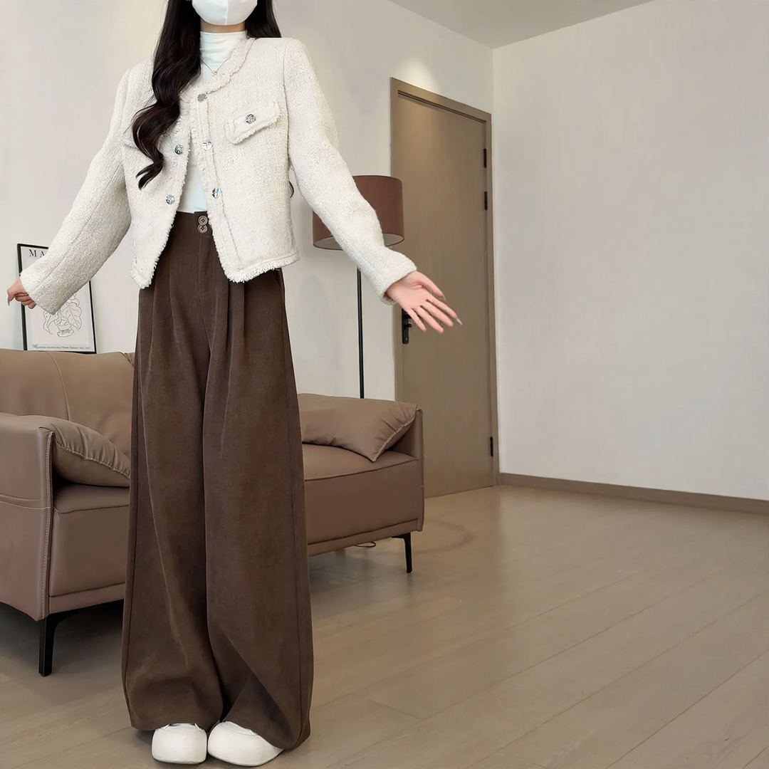 Women’s cord trousers, straight cut, lined, for spring/autumn