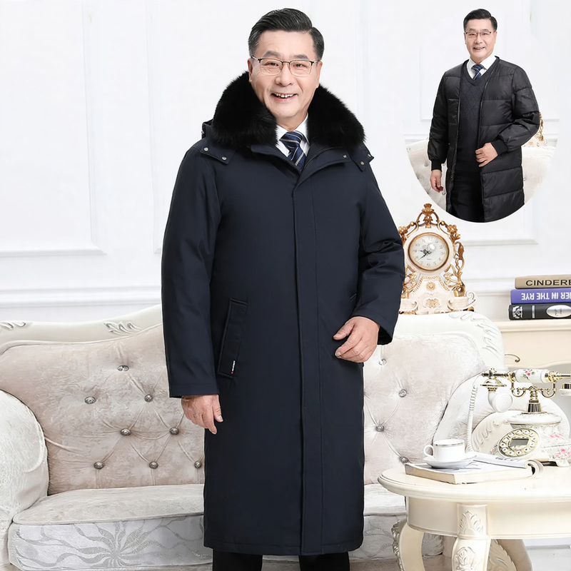 Men's down coat, long, with removable inner lining