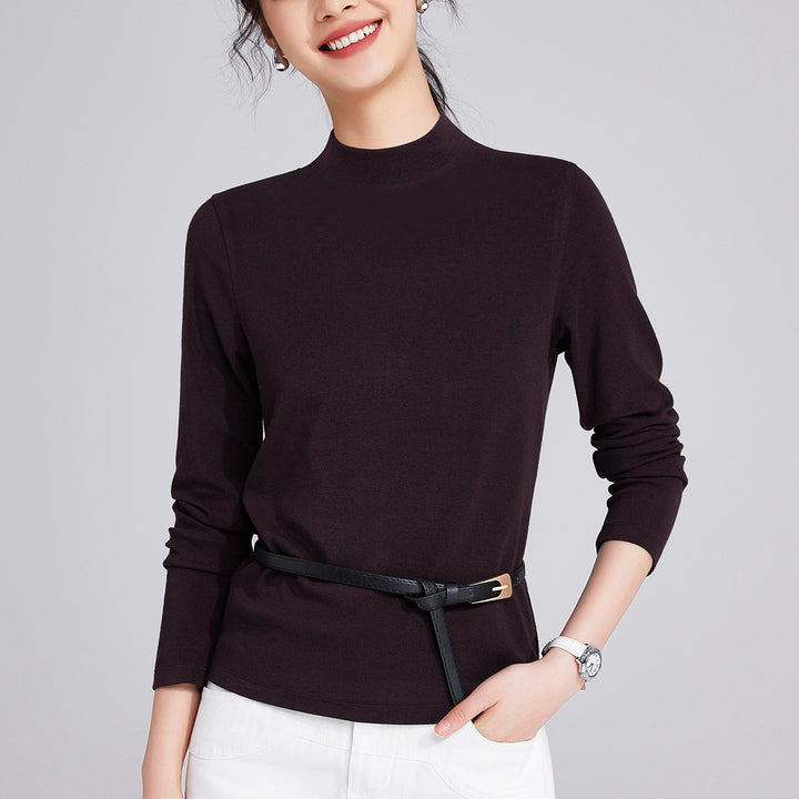 Women’s long-sleeve shirt made of wool blend with stand-up collar