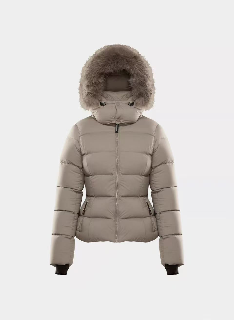 Women's down jacket with hood and faux fur collar