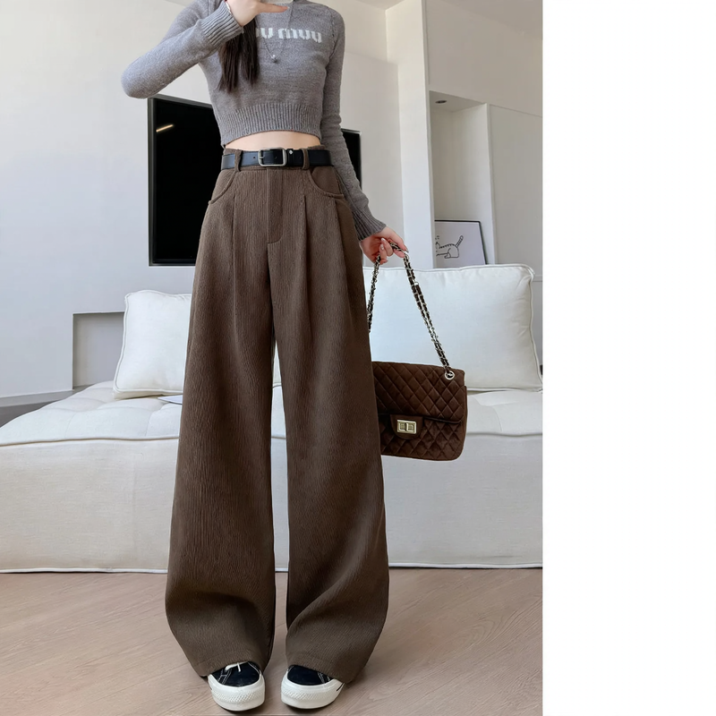 Women's corduroy trousers, wide cut, high waisted