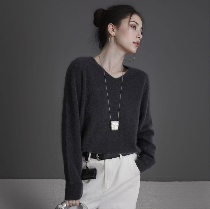Women's wool sweater, cashmere blend, round neck
