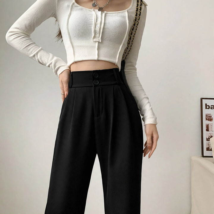 Women's corduroy pants, straight cut, high waist, lined