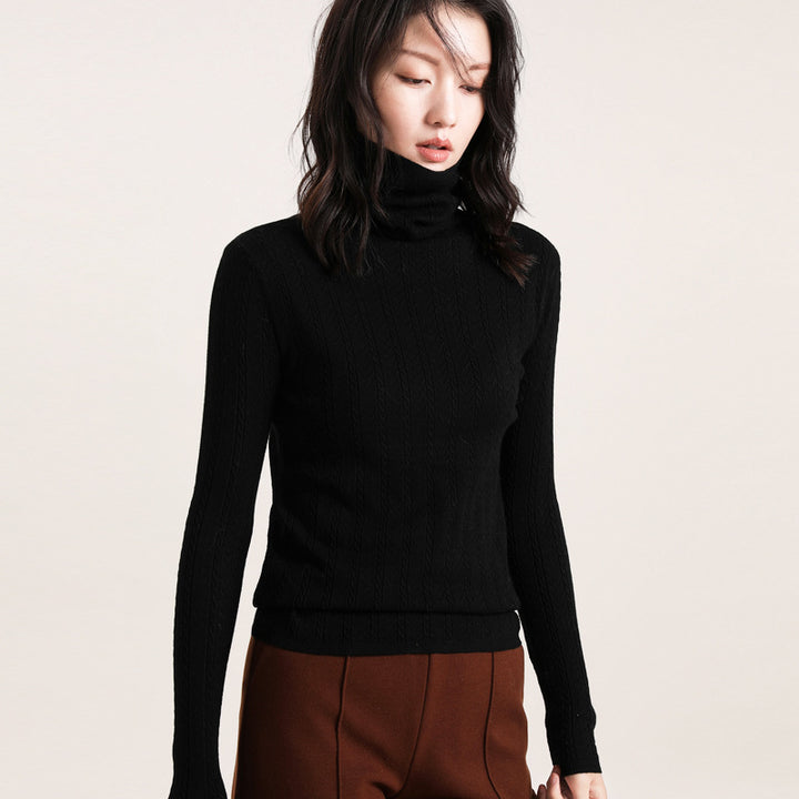 Short roll-neck knit sweater made of wool blend