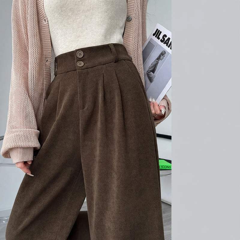 Women's corduroy pants, wide cut, lined