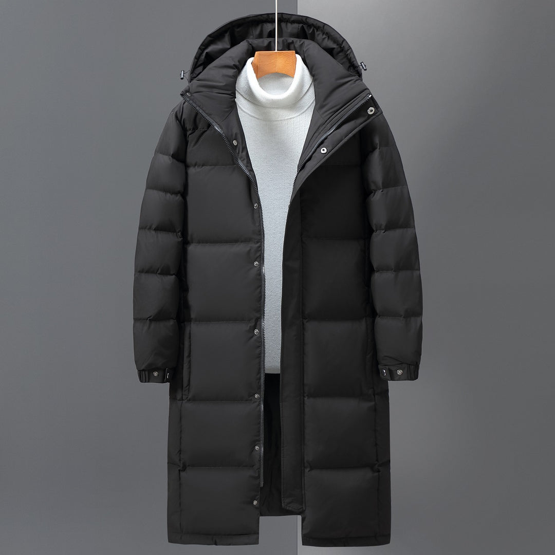 Long men's down coat, windproof, knee-length