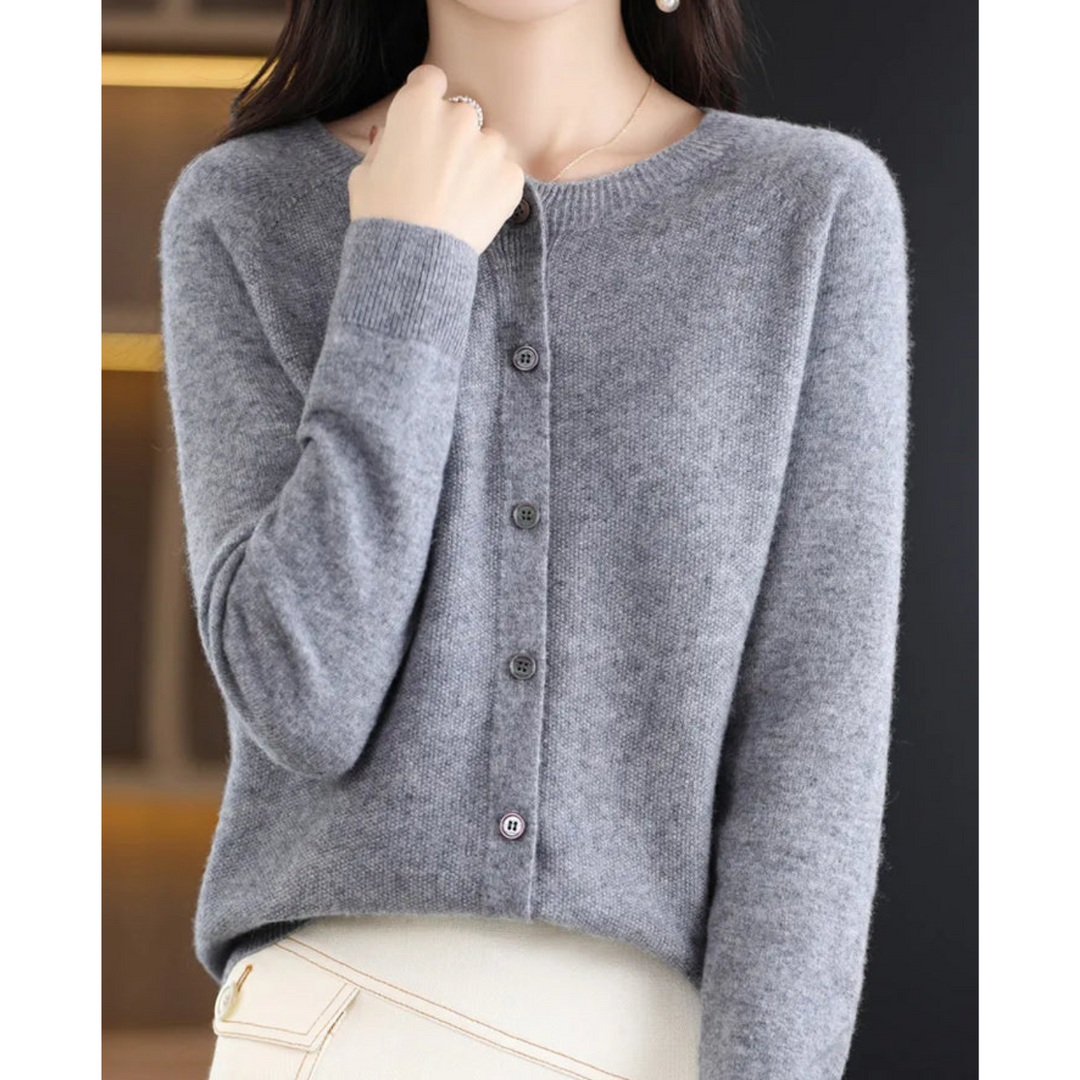 Lune London | Women's Cardigan with O-Neck Made of 100% Pure Merino Wool, Cashmere Sweater