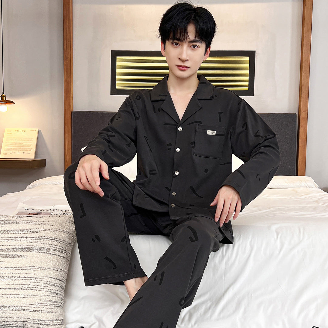 Men's Pajama Set, long-sleeved, with shawl collar