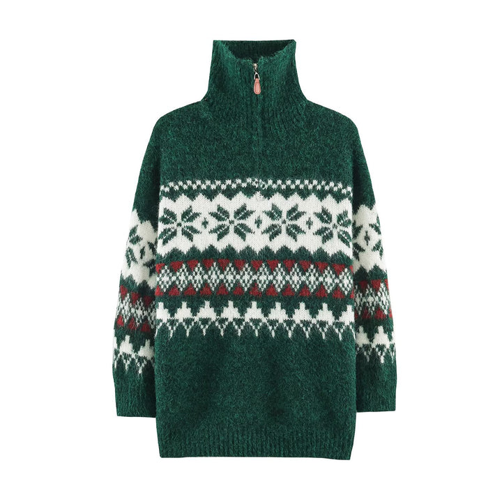 Christmas Fair-Isle knitted sweater with stand-up collar