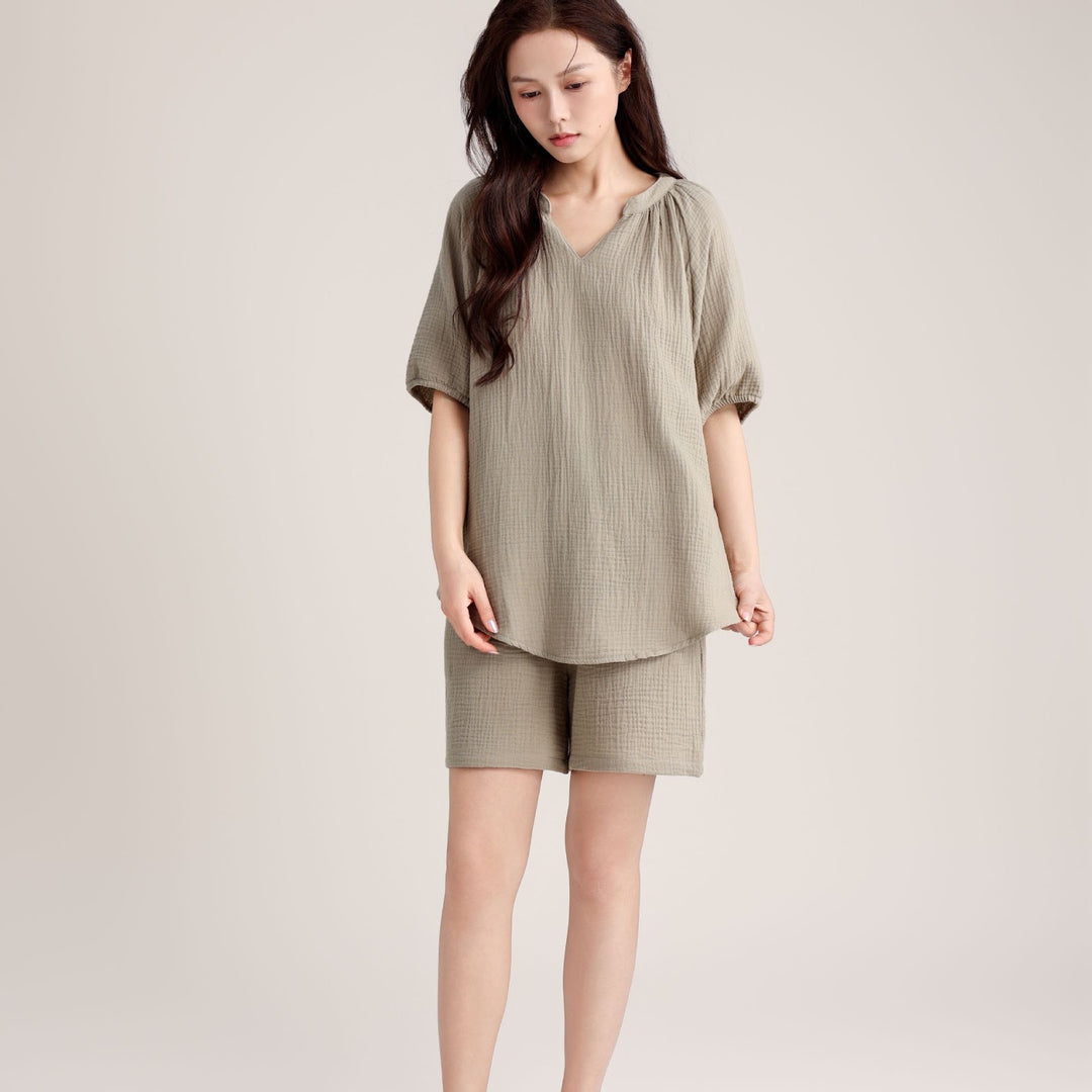Women’s Pajama Set, Double Layer Gauze, V-Neck