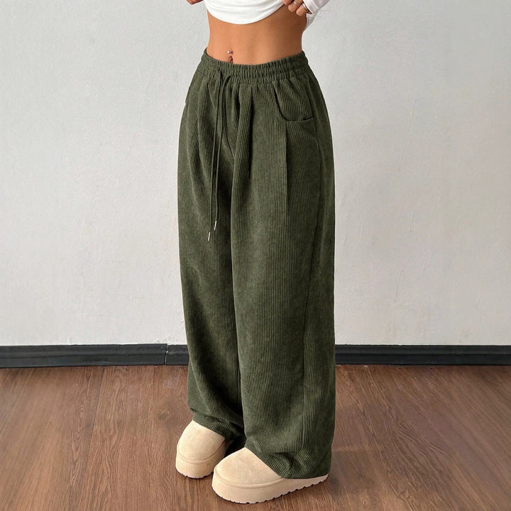Cord pants with drawstring and wide leg