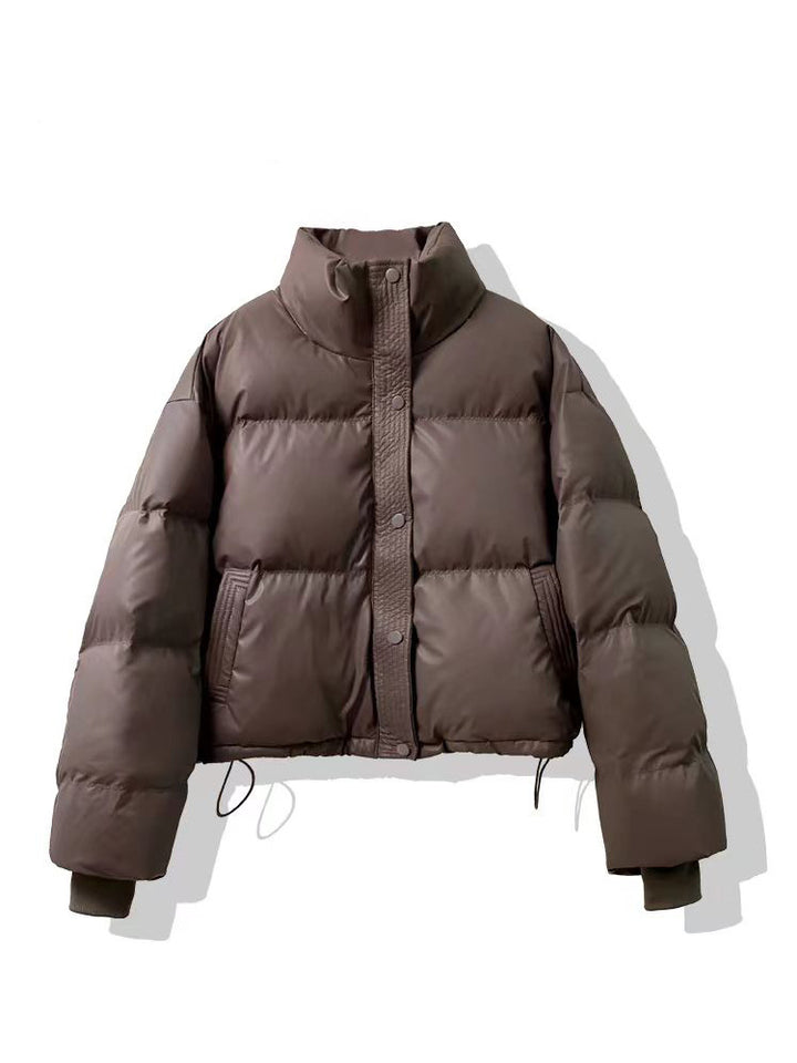 Short, loose women's winter jacket in modern style