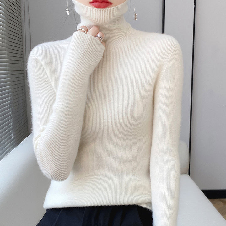 Women's knitted pullover with stand-up collar, long-sleeved, lined