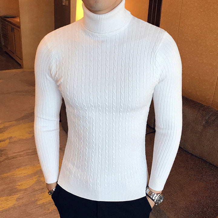 Men's knitted sweater with roll neck and cable pattern