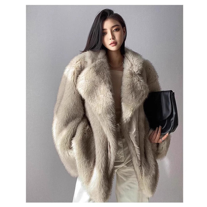Women’s fur coat, medium length, artificial fur, winter