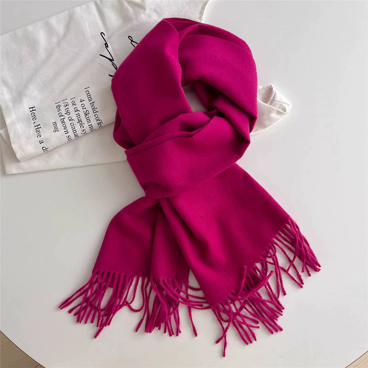 Wool-cashmere blend scarf with fringes, 33x180 cm