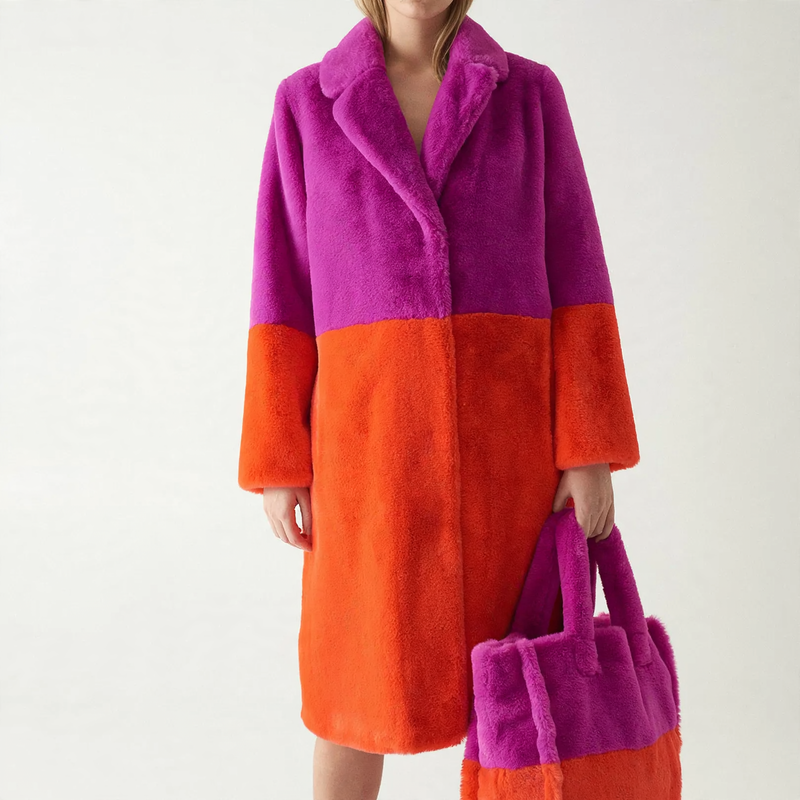 Women's coat made of faux fur, warm, mid-length