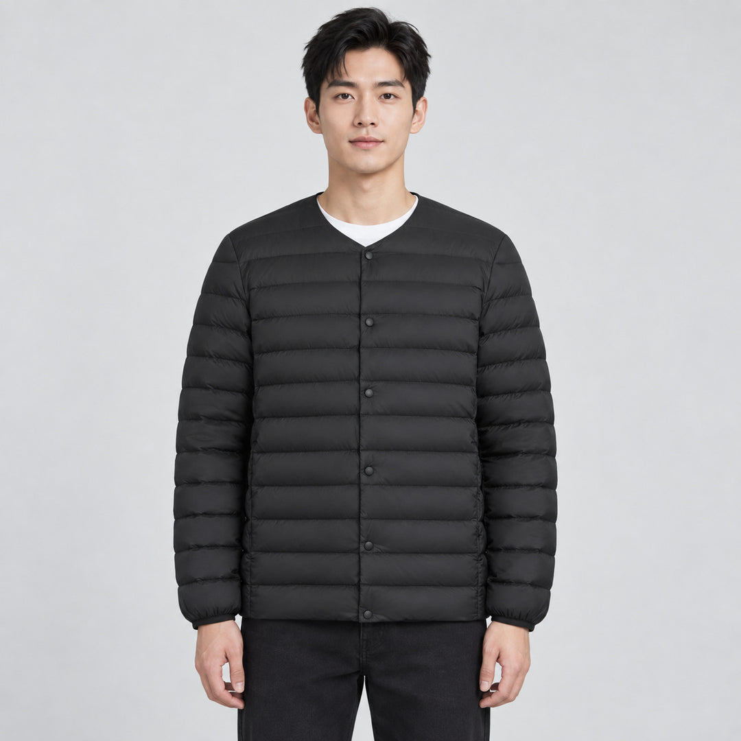 Light men's down jacket, V-neck or round neck