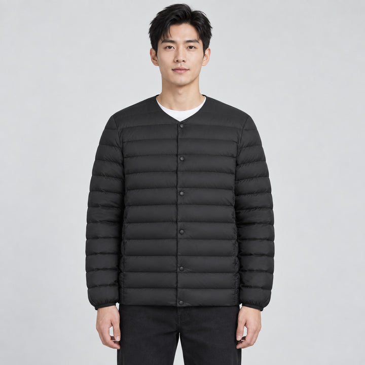 Light men's down jacket, V-neck or round neck