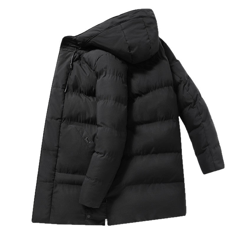 Long men's hooded jacket, insulated, windproof