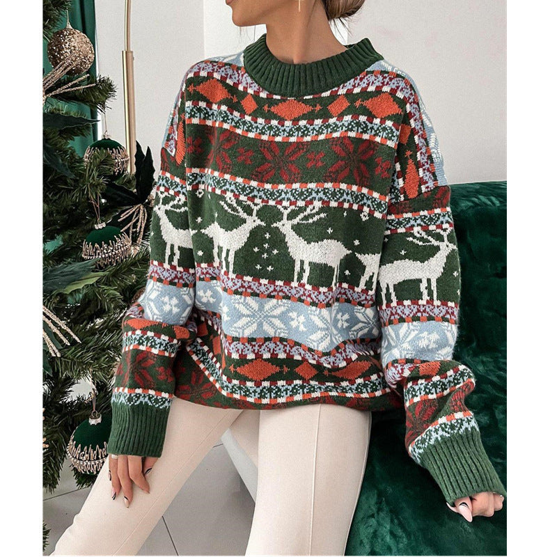 Elegant knit sweater with festive jacquard pattern