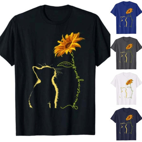 T-shirt femme avec motif créatif de chat et de tournesol Chic & Stil