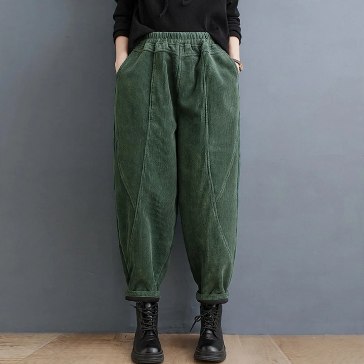 Padded corduroy harem pants for women