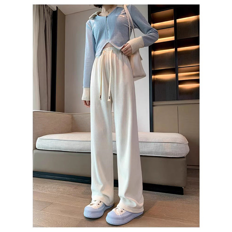 Chenille wide pants with zipper detail