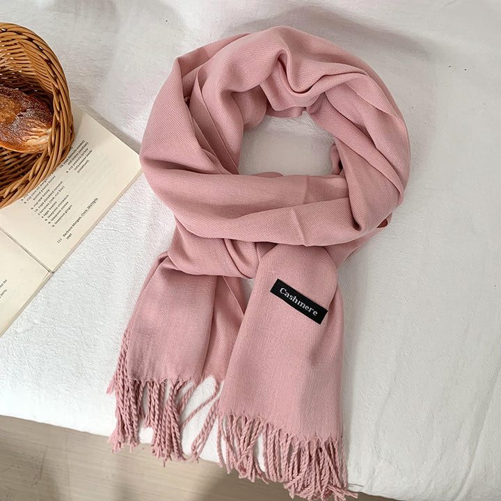 Solid color scarf with fringes, warming