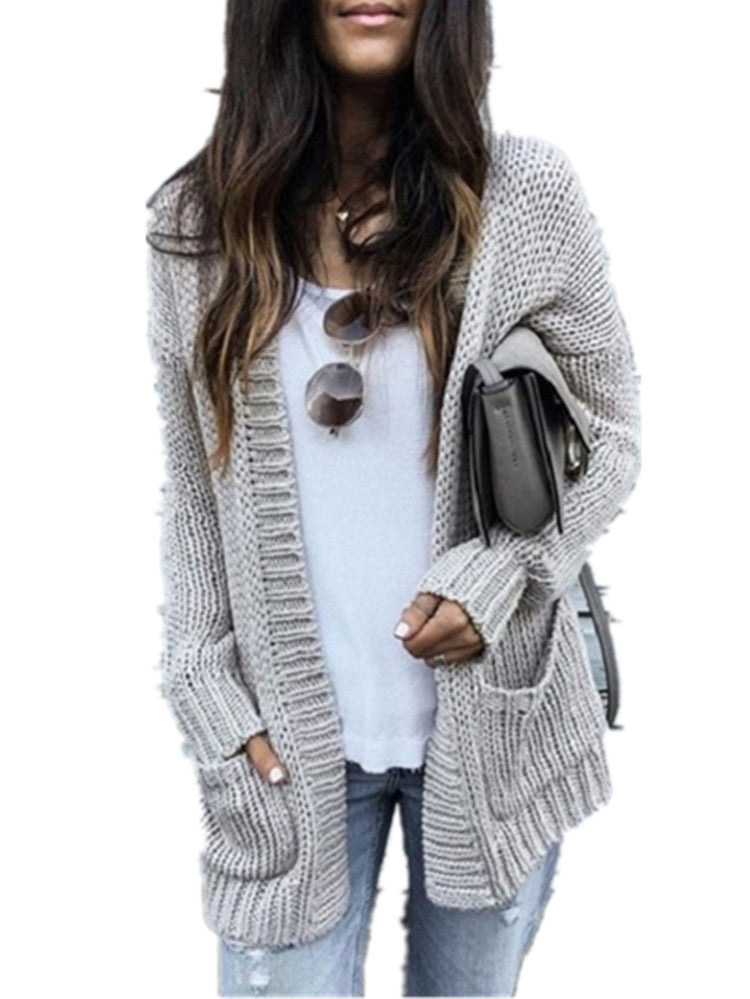 Ladies chunky knit cardigan with relaxed fit and deep pockets Chic and Still