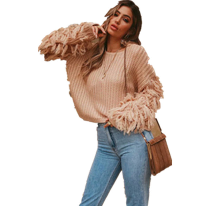 Chunky knit sweater for ladies with fringe sleeves and a modern cut Lune Londonl