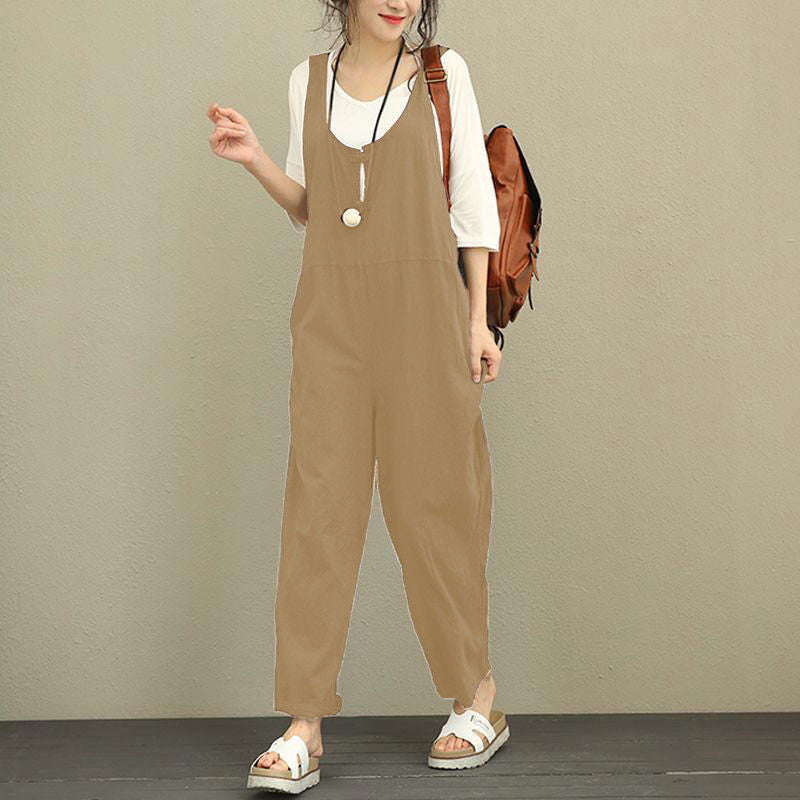 Women's Casual Cotton Jumpsuit with Wide Leg and Adjustable Straps Amarae