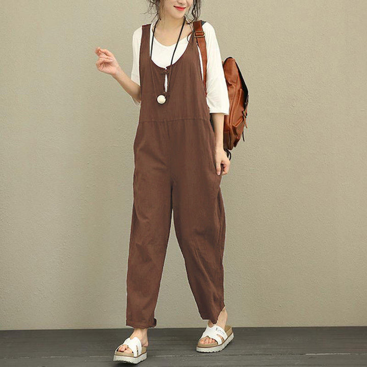 Women's Casual Cotton Jumpsuit with Wide Leg and Adjustable Straps Amarae