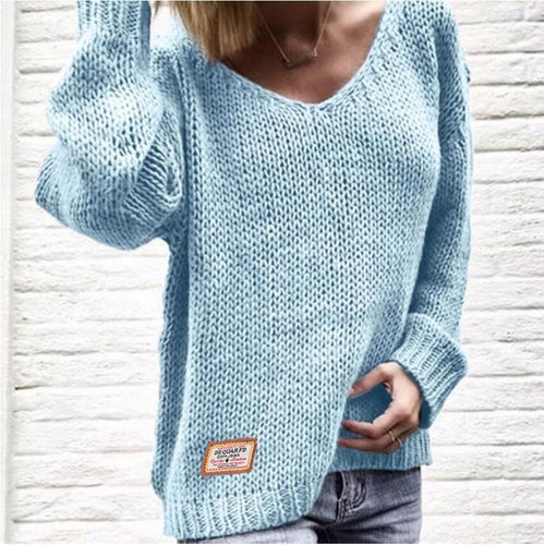 Pull en maille épaisse pour femmes avec décolleté en V profond et coupe décontractée Chic & Stil