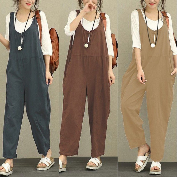 Women's Casual Cotton Jumpsuit with Wide Leg and Adjustable Straps Amarae