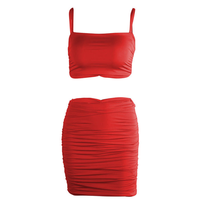 Women's Two-Piece Set with Ruffled Crop Top and Mini Skirt Lune London